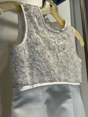 Vintage 90s Girls White Floral Beaded Formal Dress